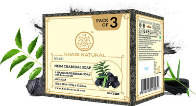 KHADI NATURAL Neem Charcoal Soap |Removes Impurities | Paraben & Sulphate Free| All Skin Types(3 x 125 g)