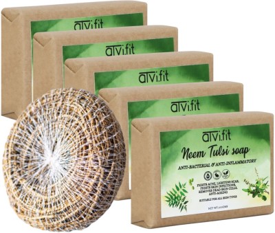 ATVI.FIT Neem tulsi soap with Loofah (Pack of 5)(5 x 100 g)