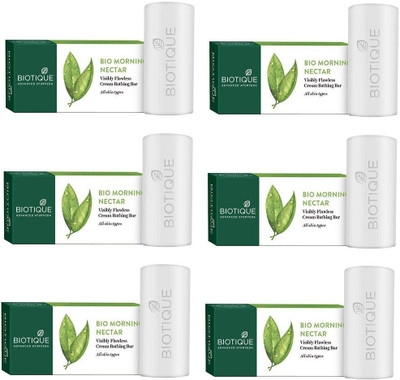 BIOTIQUE Pack of 6 Bio Morning Nectar Visibly Flawless Cream Bathing Bar Body soap 150g ( For All Skin Types )(6 x 25 g)