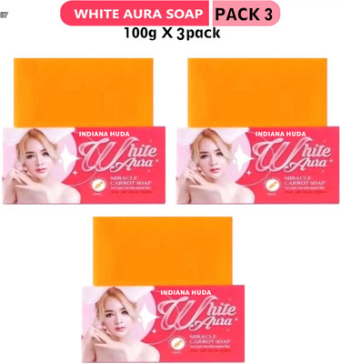 INDIANA HUDA White Aura Soap Carrot & Vitamin C Brightening Skin Bar Pack 3 x100g(3 x 100 g)
