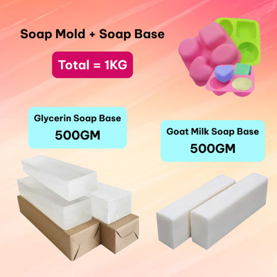 fresheasily Dual Soap Base Kit – Glycerin & Goat Milk (500g Each) + 1kg Soap Mold(1000 g)