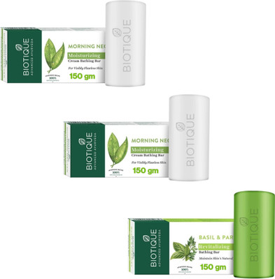 BIOTIQUE Bathing Bar 150g - Morning Nectar -2pcs, & Basil & Parsley (Pack of 3)(3 x 150 g)