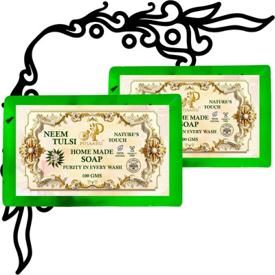 Pihaaru Pack of 2 ,Neem Tulsi Daily Detox Soap – Ayurvedic Bath Bar (200g)[(2 x 100 g)