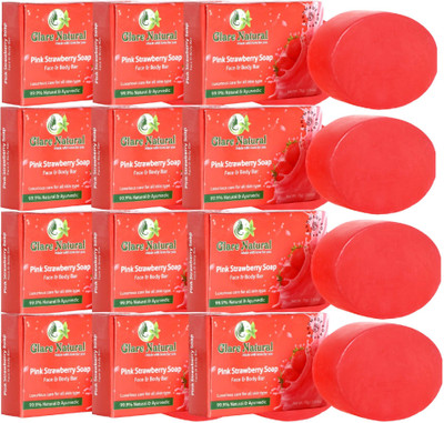 glarenatural Pink Strawberry Glycerin Soap Luscious Glow & Hydration with Berry Freshness Bar(12 x 75 g)