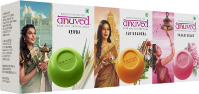 Anuved Fragrance Combo pack of 3 Herbal Soaps (125Gm Each) - Kewda, Astagandha, Pahadi Gulab(3 x 125 g)