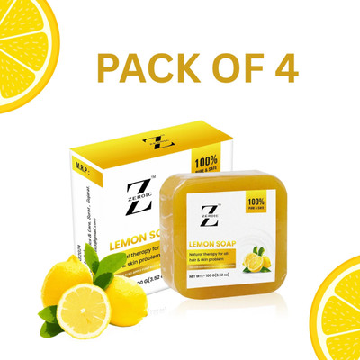 ZEROIC Natural Lemon Soap - Totally Handmade Anti-Dandruff, Scalp Care & Deep Cleanser(4 x 100 g)