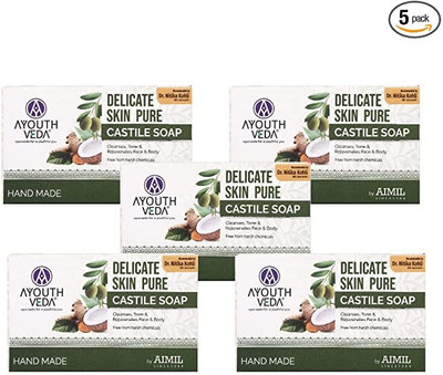 Ayouthveda Skin Pure Castile Soap | With Goodness of Tulsi, Neem, Coconut & Olive(5 x 100 g)