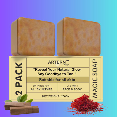 Artern Magic Soap Sandal Wood And Saffron for DeTan and Glowing Brightening 1 Skin(2 x 100 g)
