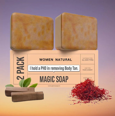 women natural Magic Soap Sandal Wood And Saffron for DeTan and Glowing Brightening Skin(2 x 100 g)