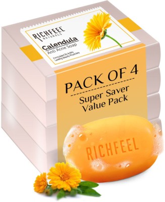 RICHFEEL Calendula Anti-Acne Soap For Acne skin & Blemishes| 75g (Pack of 4)(4 x 75 g)