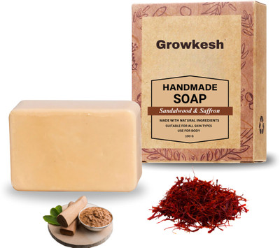 Growkesh Soap Sandal Wood And Saffron for DeTan and Glowing Brightening Skin(100 g)