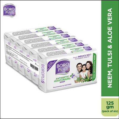 BOROPLUS Antiseptic And Moisturising Toilet Soap With Aloe Vera,Neem And Tulsi | 125GEach(6 x 125 g)