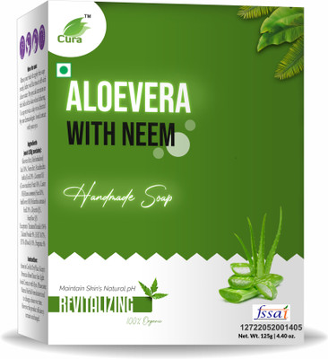 Cura Aloe Vera & Neem Soap | Handmade Bathing Bar for Glowing & Acne-Free Skin(125 g)