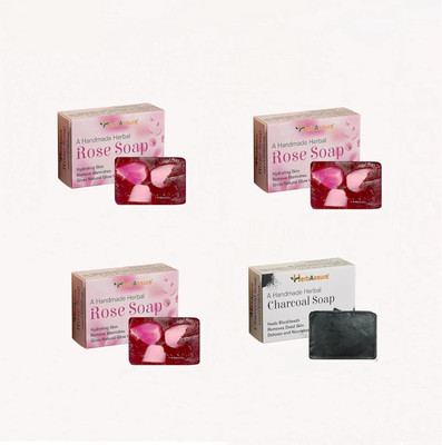 HERBASSURE Herbal Rose Soap and Charcoal Soap Set,(pf-4)(4 x 100 g)
