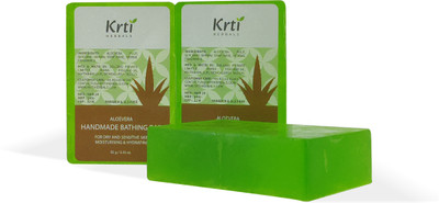 Krti Herbals Aloe Vera Handmade Soaps for Bath | Gentle Skin Hydration and Moisturising(3 x 95 g)