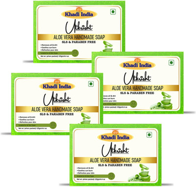 Utkrisht Khadi Aloevera Handmade Bathing Soap Enriched with Aloe Vera Extract(4 x 125 g)