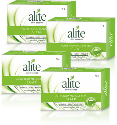alite Ayurvedic Bath Soap with Neem & Aloe Vera Herbal & Natural(4 x 18.75 g)