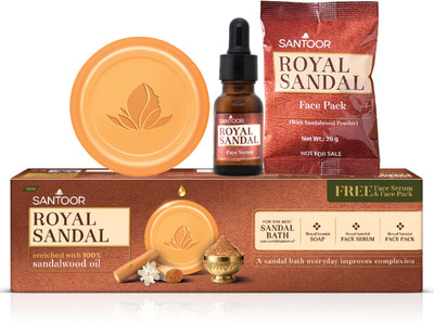 Santoor by Wipro Royal Sandal Bathing Soap with Sandalwood Oil & Chamomile Oil for Sensitive Skin(3 x 150 g)