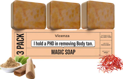 Vicenza Magic Soaps For Bath | tan remove soap Natural Herbal Glow Cleanser 83(3 x 100 g)