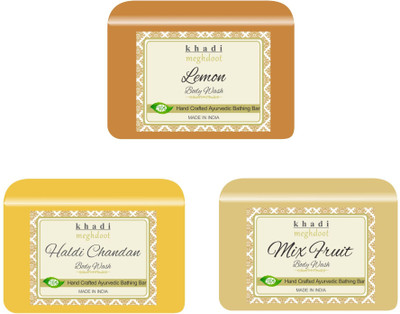 KHADI MEGHDOOT Lemon,Haldi Chandan and Mix Fruit Fragrance Pure/Natural Body Wash(3 x 125 g)