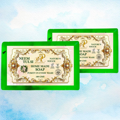 Pihaaru Pack of 2 ,Neem Tulsi Skin Care Soap – Gentle, Refreshing & Pure (200g).(2 x 100 g)