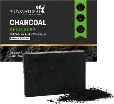 7days natural charcoal soap for face for anti pimple Reduces Dark Circles, Acne & Blemishes(2 x 100 g)