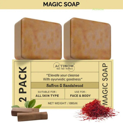 ACTIWOW Magic Soap Creamy Glow Bar with Fruit and Milk Extracts 2Pcs(2 x 100 g)