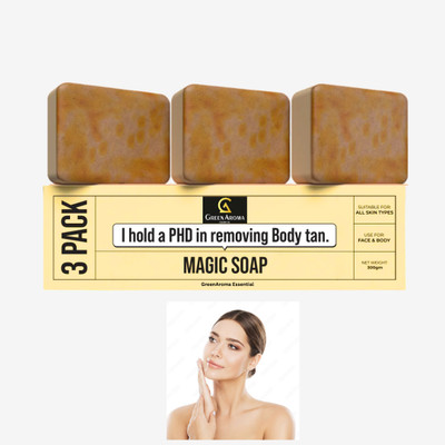 GreenAroma Essential Magic Soap Chandan and Saffron for DeTan Removal and Face Wash Care (3 x 100 g)(3 x 100 g)