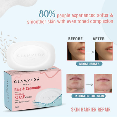 GLAMVEDA Rice & Ceramide Skin Brightening Soap | For Even Toned & Korean Glass Skin(75 g)