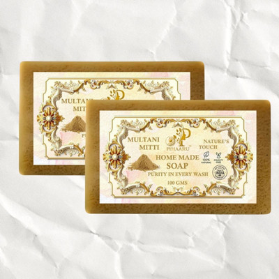 Pihaaru Pack of 2 Multani Mitti Organic Bath Bar – Pure Skin Formula(200g)](2 x 100 g)