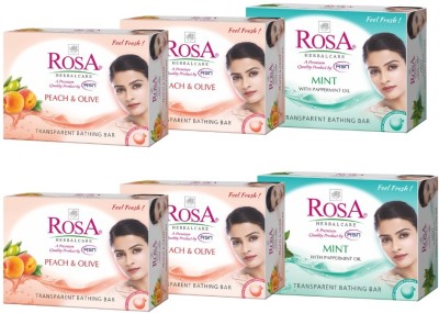 ROSA Transparent Mint & Peach & Olive Gel Soap I Skin Conditioners I Pack 6-(6 x 100 g)