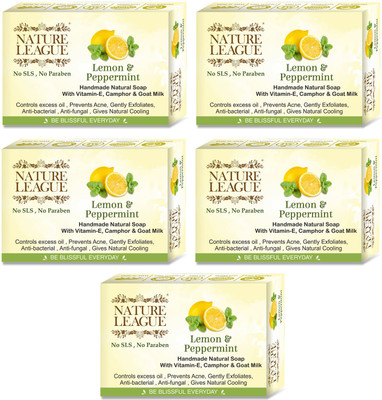 Nature League LEMON AND PEPPERMINT Handcrafted Natural Soap(5 x 100 g)