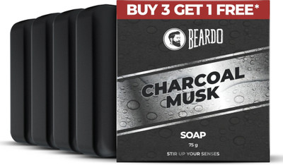BEARDO Charcoal Musk Soap | Removes Dirt For Healthy Looking Skin & Deep Cleansing(4 x 75 g)