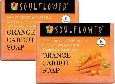 Soulflower Natural Orange Carrot Handmade Soap, For Even Skin Tone & Pore Refinement(2 x 150 g)