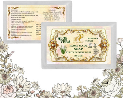 Pihaaru Pack of 2 Aloevera Soap – Chemical-Free Bath Bar(200g)<(2 x 100 g)