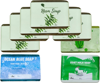 linic HERBAL NEEM SOAP(6),ALOE VERA SOAP(1), OCEAN BLUE(1), GOAT MILK(1)(9 x 100 g)