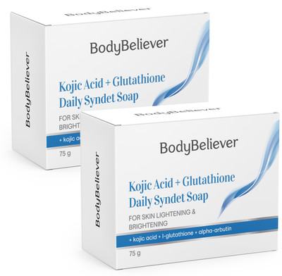 BodyBeliever Kojic Acid, L-glutathione with Alpha Arbutin Daily Syndet Skin Lightening Soap(2 x 75 g)