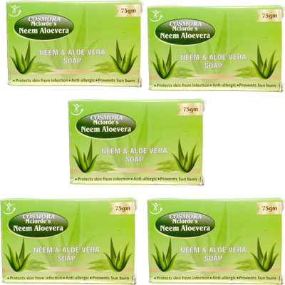 COSMORA MCLORDES NEEM & ALOEVERA SOAP FOR PURIFYING & RENEWAL FRESH SKIN PACK OF - 5(5 x 75 g)