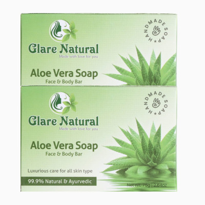 glarenatural Aloe Vera Glycerin Soap Herbal Moisturizing & Refreshing Skincare Bar(2 x 75 g)