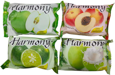 Harmony Fruit Soap 75gm Pack Of 4 1Strawberry 1Greenapple 1Lemon 1Grapes(4 x 75 g)
