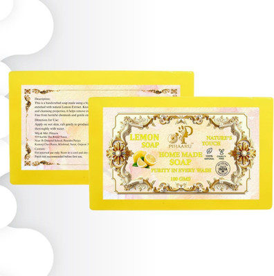 Pihaaru Pack of 2 ,Daily Fresh Lemon Soap – Homemade, Cruelty-Free Bath Bar (200g)/(2 x 100 g)