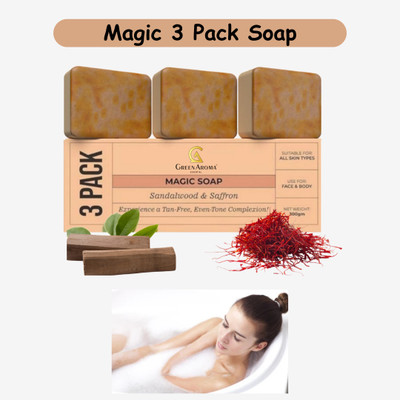 GreenAroma Essential Ghar Magic Soap Saffron Soap for Soft Skin Detan Tan Removal Skin(3 x 100 g)