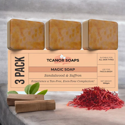 TCANOR Magic Soap Sandalwood and Saffron Soap for Fresh, Soft Glow.(3 x 100.33 g)