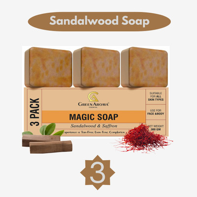 GreenAroma Essential Ghr Soap Magic Sandalwood & Saffron Detan Soap Natural Glow Skin(3 x 100 g)