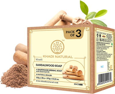 KHADI NATURAL Herbal Sandalwood Soap Set Of 3 Pure Glycerine|Skin Brightening For Rs. 136 @ 50% off