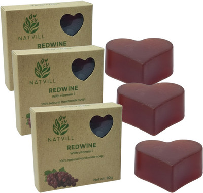 NATVILL Red Wine Soap for All Skin Types - Redwine Bathing Bar Deep Cleansing(3 x 90 g)