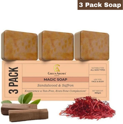 GreenAroma Essential Chandan & Kesar Bath Soap For Glowing & Refreshing Skin, Tan Removal(3 x 100 g)