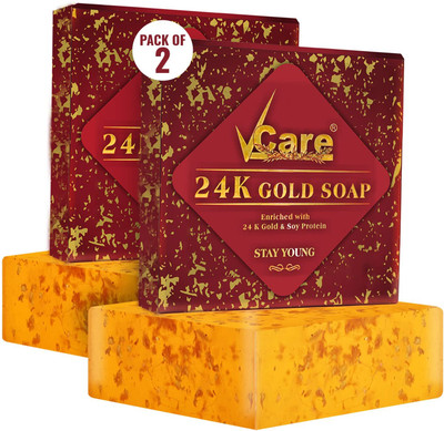 Vcare 24K Gold Bathing Soaps Bar for Women and Men 125g, Best Anti Aging Soap for Bath(2 x 100 g)