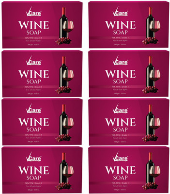 Vcare Red Wine Bathing Soap Bar for Men & Women 100g (Pack of 8) Pure & Gentle on Skin(8 x 100 g)