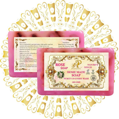 Pihaaru Pack of 2 ,Natural Rose Glow Soap – For Radiant Complexion (200gm)'(2 x 100 g)